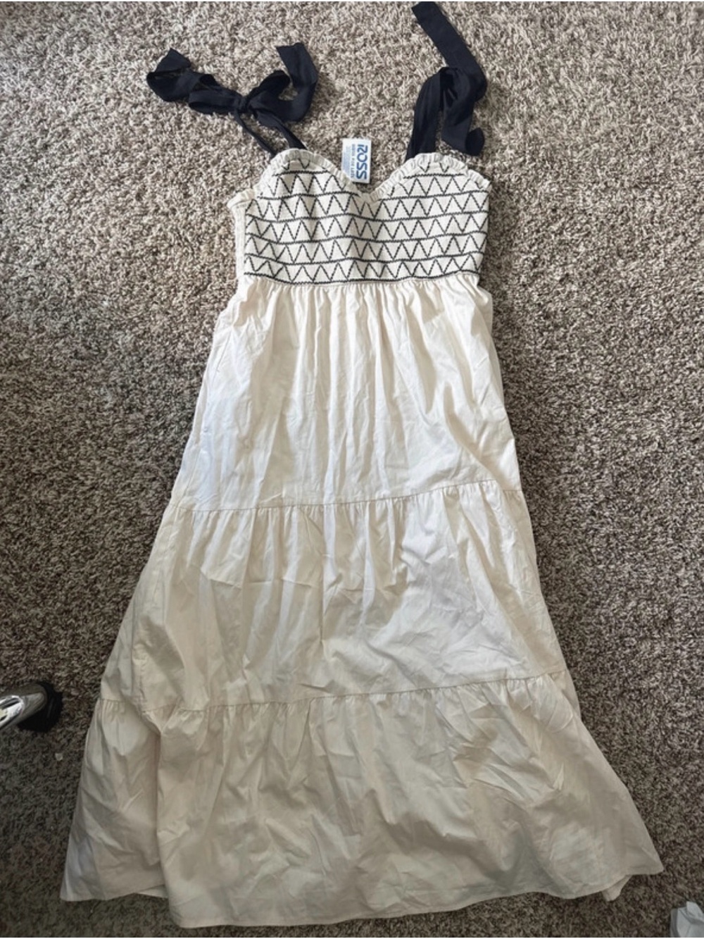 Trixxi White Maxi Dress with Black Straps and Embroidered Bodice NWT